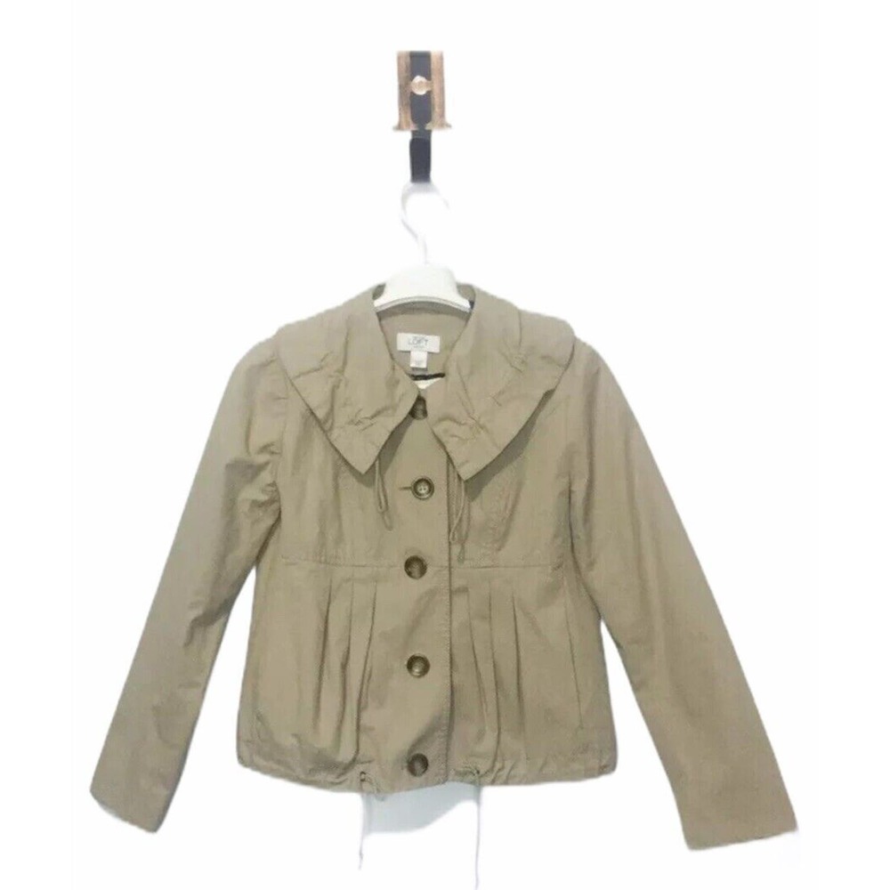 Ann Taylor LOFT Jacket Size XXS Petite Cropped Pleated Drawstrings Tan Beige